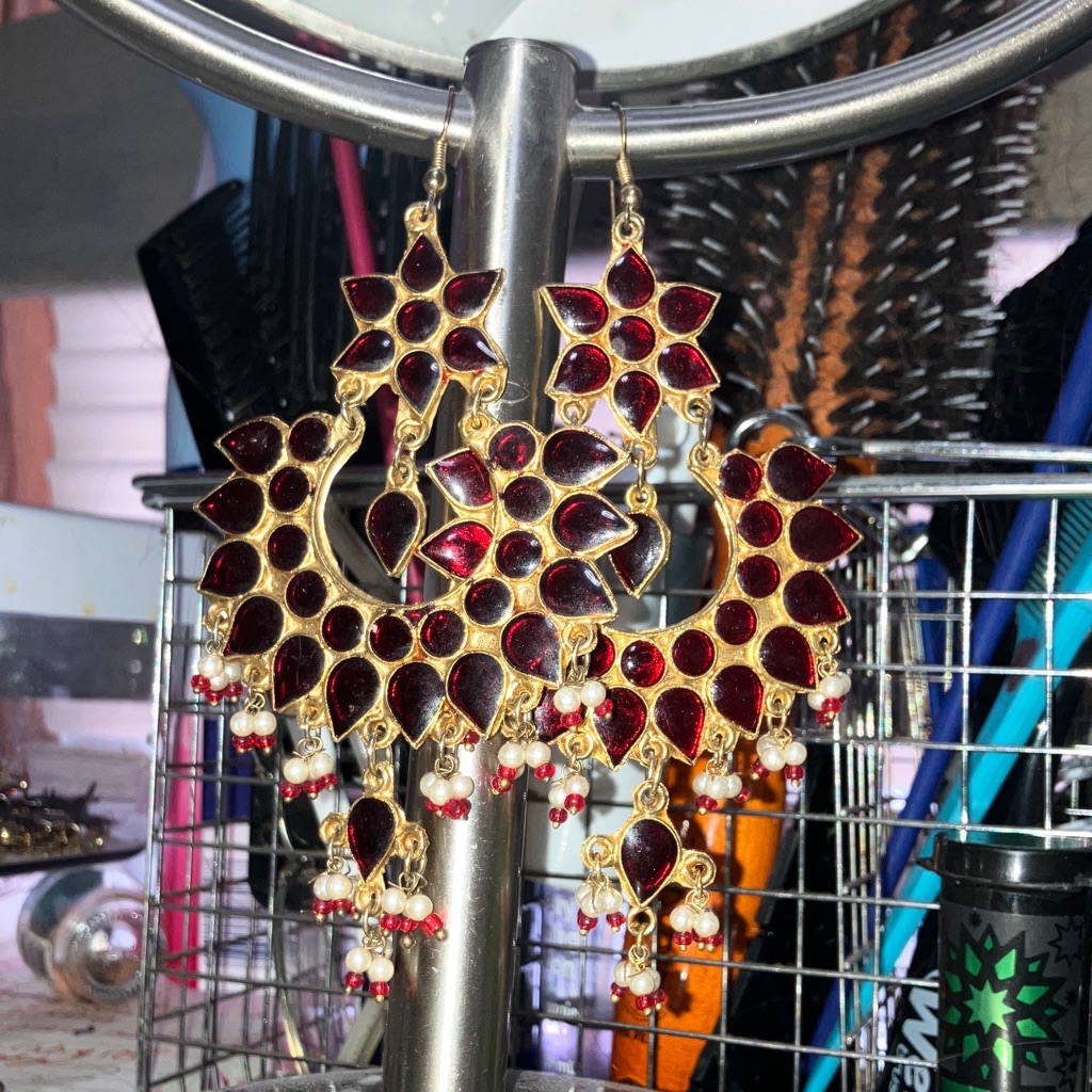 Elegant Gold And Red Women's Earrings From India Nwot